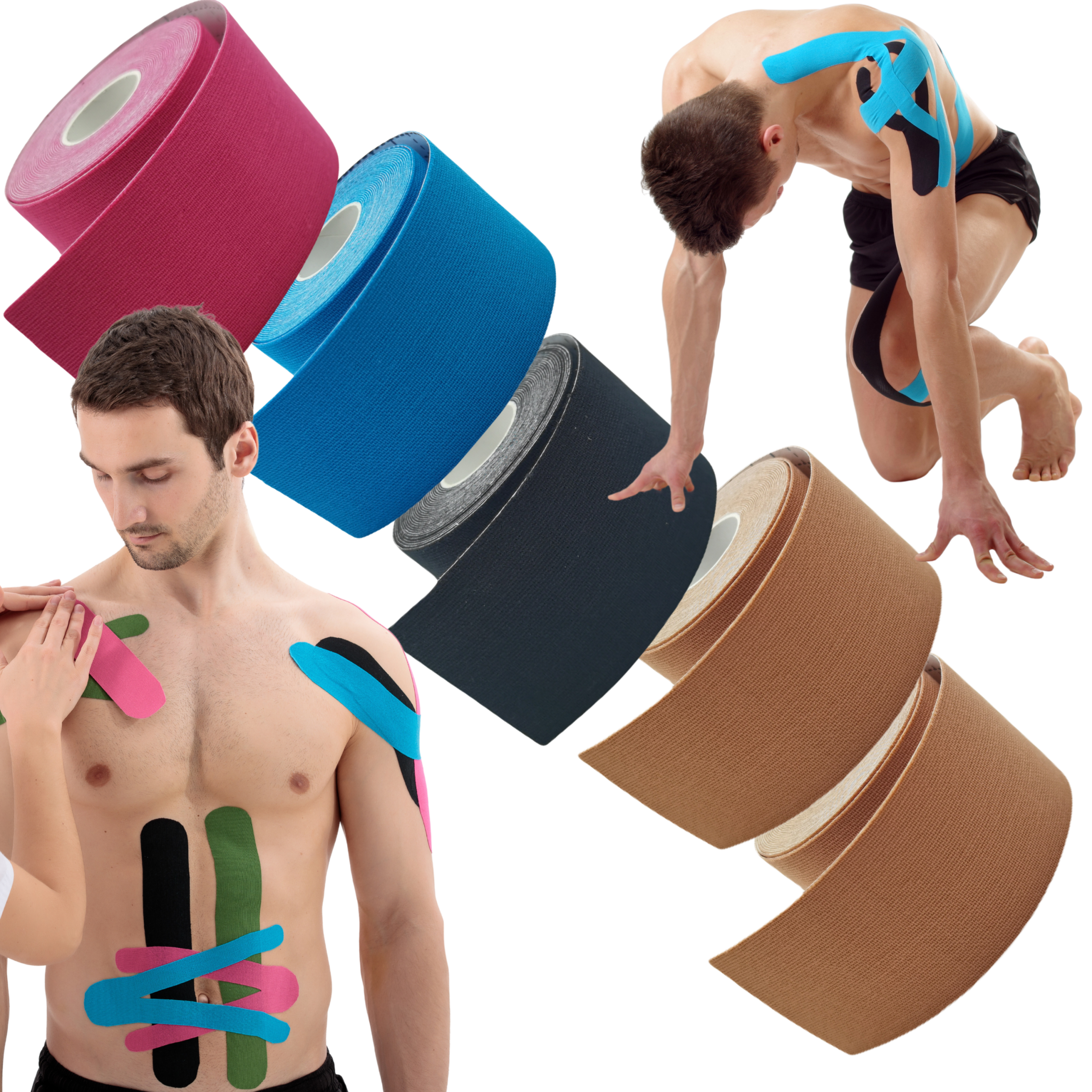 Zestaw 5 taśm kinezjologicznych NettleTree PRO 5cm 5m | Tejpy sportowe – 4 kolory
