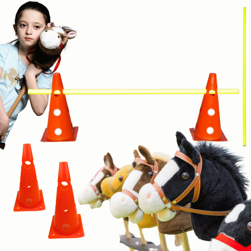 Hobby Horse Tor przeszkód regulowany – 2 pachołki czerwone + 1 poprzeczka 1m do treningu skoków