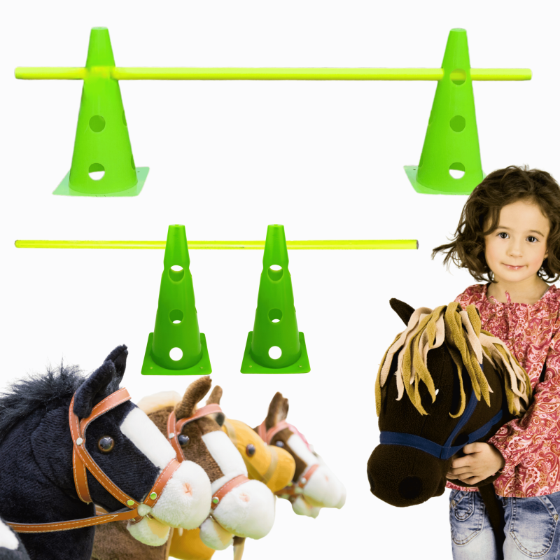 Hobby Horse Tor przeszkód regulowany – 2 pachołki zielone + 1 poprzeczka 1m do treningu skoków