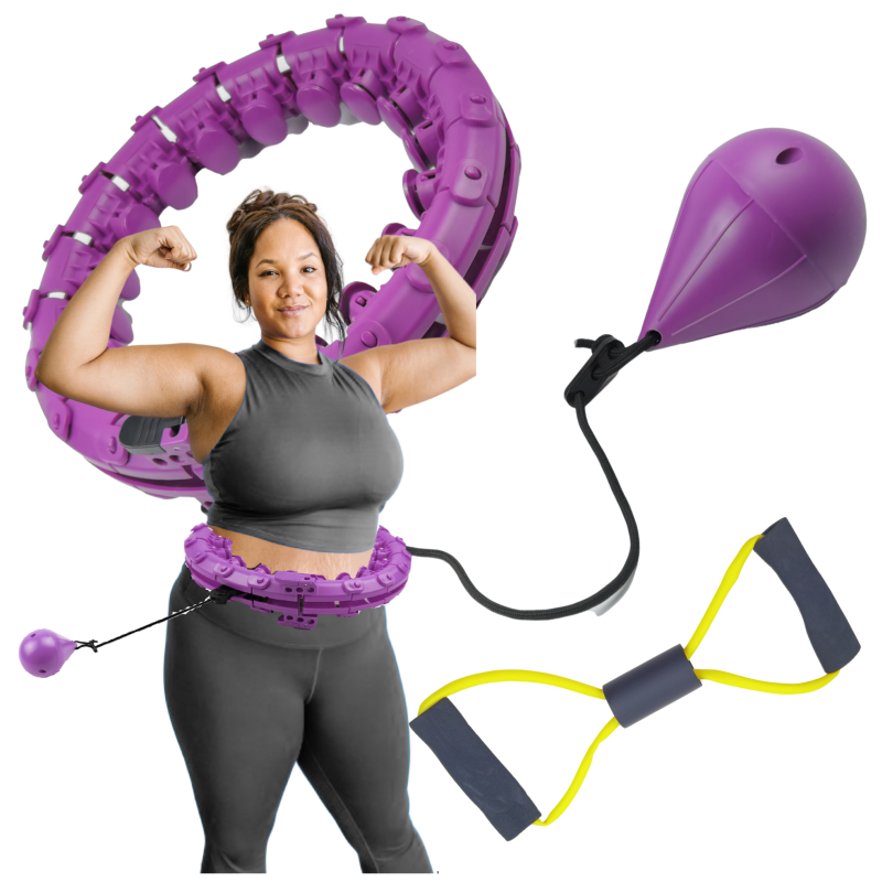 Hula Hop PLUS SIZE 115cm 28 elementów z Wypustkami i Obciążeniem fioletowe + ekspander