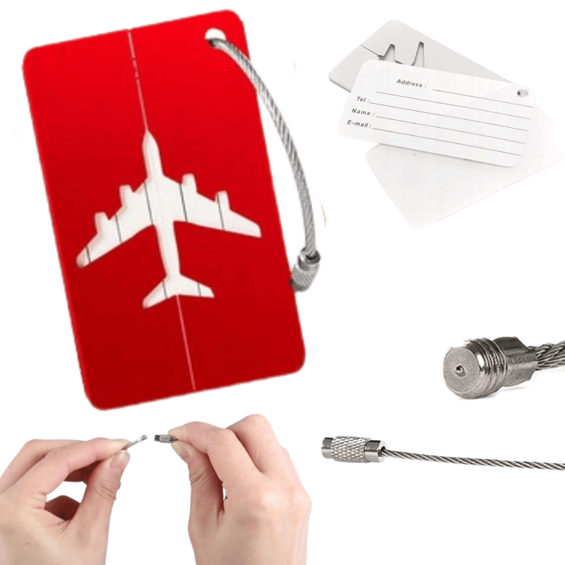 Aluminiowy identyfikator do bagażu samolot – czerwony