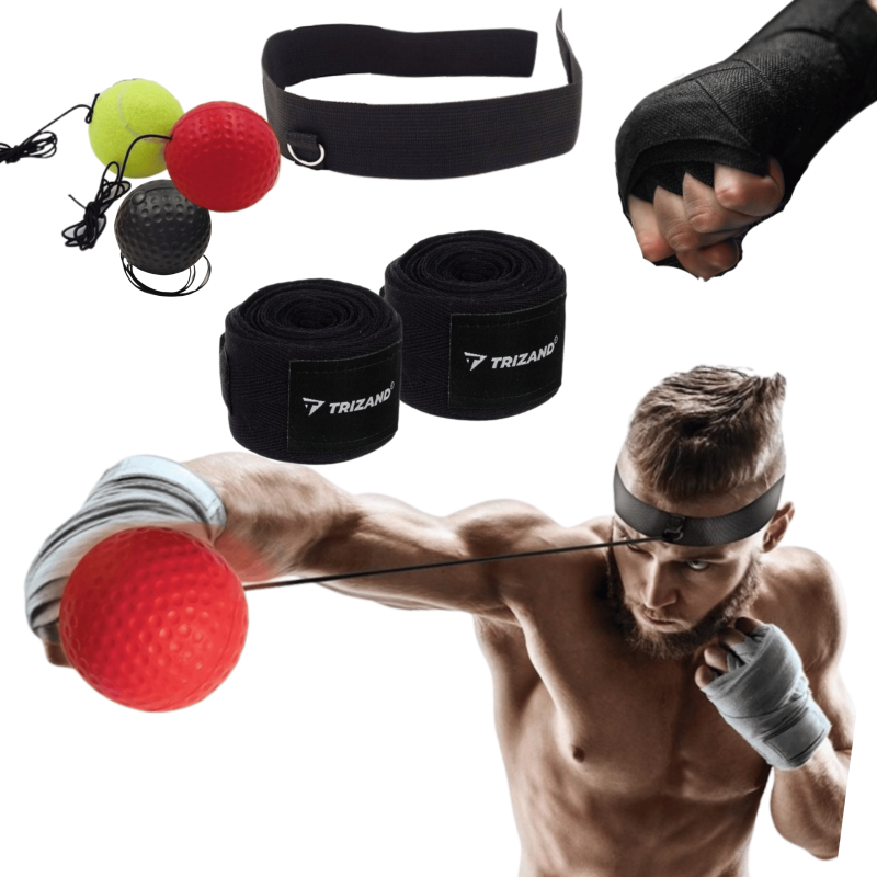 Zestaw 3x Piłka Refleksowa + Owijki Bokserskie NettleTREE | Trening refleksu, MMA, Boks