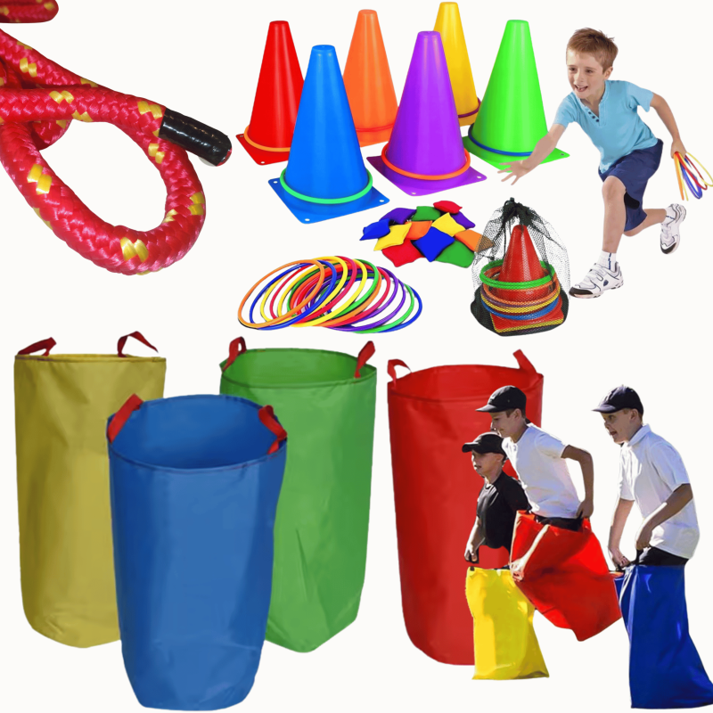 31w1 Zestaw Sportowy Animacyjny dla Animatora – worki do skakania, lina 5m, gry zręcznościowe