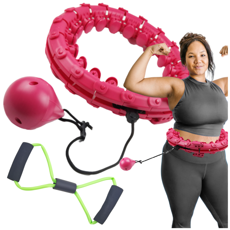 Hula Hop PLUS SIZE 145cm 34 elementów z Wypustkami i Obciążeniem różowe + ekspander