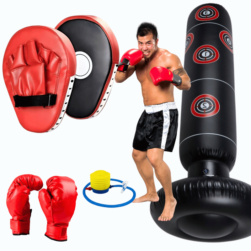 Zestaw treningowy: dmuchany worek bokserski + 2 tarcze łapy trenera MMA Bushido | Kompletny zestaw do treningu