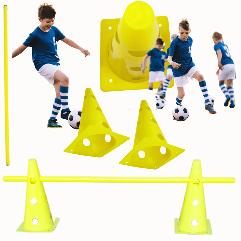 Zestaw koordynacyjny 3w1 – 2 pachołki 32 cm + tyczka/laska 1 m pomarańczowa do treningu piłkarskiego