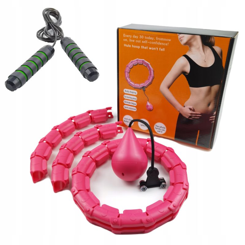 Zestaw Hula Hop z masażerem + Skakanka NettleTree | Trening cardio i modelujący | Odchudzanie 2w1 róż